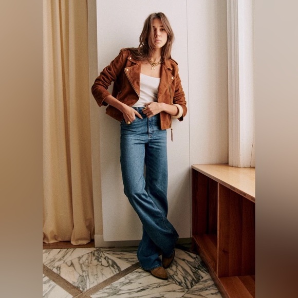 Sezane Zig Jacket, Suede Leather Moto Jacket - Picture 3 of 5